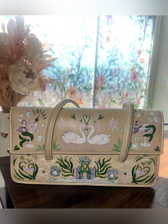 Handbags - Mermaid Swan Art Bag Vintage MNG Hand Painted Vegan Leather